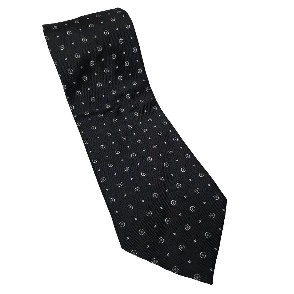 Jos. A. Bank Silk Neck Tie – Men’s Geometric Black/Gray, Made in USA, Designer
